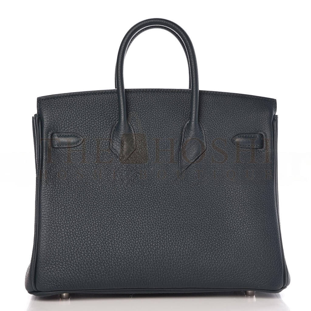 H**me5 BIRKIN 25 TOGO LEATHER GRAPHITE GREY TANZANIAN BLUE SILVER BUCKLE BAG 971796 (25*20*13cm) Master Quality